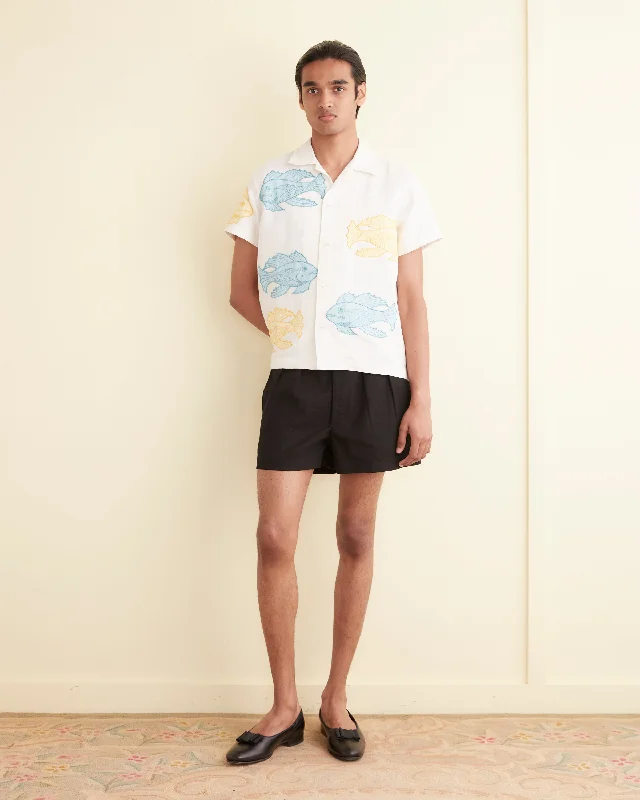Men's Solid-Color Button-Down Shirts for VersatilityPiscine Appliqué Short Sleeve Shirt Men's Solid-Color Button-Down Shirts for VersatilityPiscine Appliqué Short Sleeve Shirt