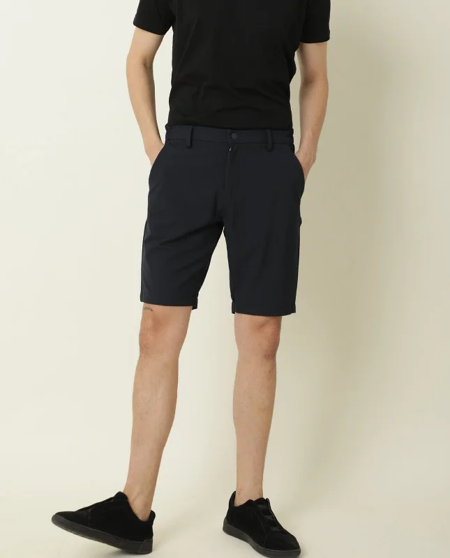 Men's High-Waisted Pants for a Retro StyleRare Rabbit Mens Trip Navy Mid Rise Regular Fit Solid Shorts