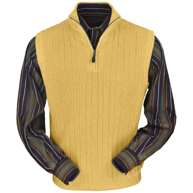 Essential Men's V-Neck SweatersBaby Alpaca 'Links Stitch' Ribbed Zip-Neck Sweater Vest in Gold by Peru Unlimited Essential Men's V-Neck SweatersBaby Alpaca 'Links Stitch' Ribbed Zip-Neck Sweater Vest in Gold by Peru Unlimited