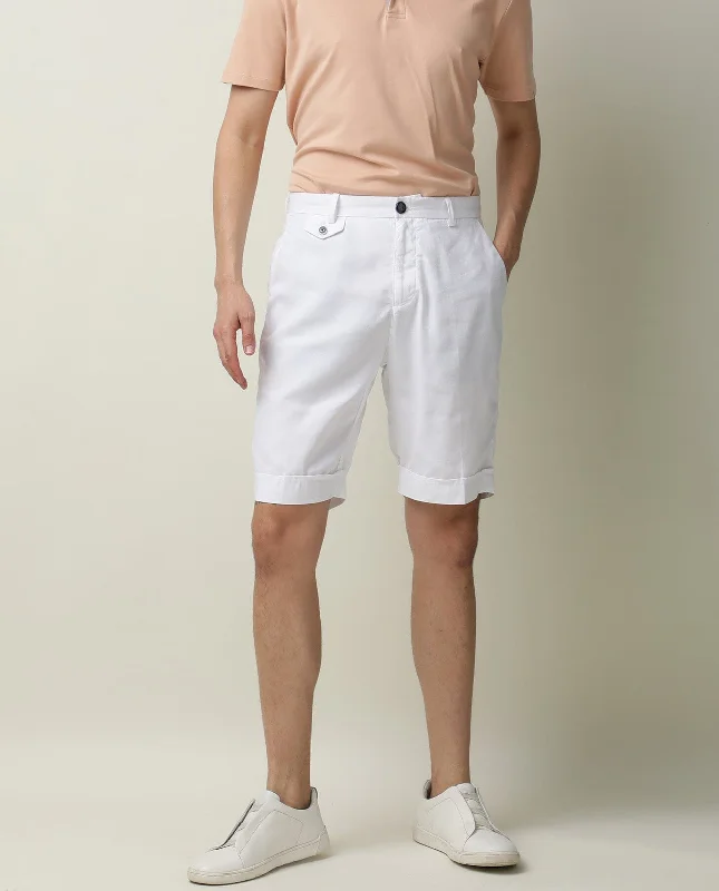 Men's Formal Trousers for BusinessRare Rabbit Men's Camer White Lyocell Polyester Linen Fabric Slim Fit Mid Rise Shorts