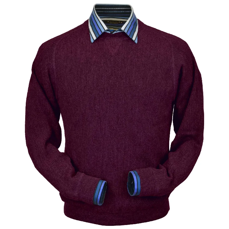 Men's Sweaters with Skinny FitsBaby Alpaca 'Links Stitch' Sweatshirt-Style Crew Neck Sweater in Wine by Peru Unlimited Men's Sweaters with Skinny FitsBaby Alpaca 'Links Stitch' Sweatshirt-Style Crew Neck Sweater in Wine by Peru Unlimited