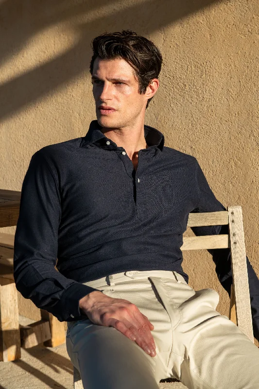 Men's Pattern-Clashing Shirts for Bold FashionNavy jersey popover shirt - Made in Italy Men's Pattern-Clashing Shirts for Bold FashionNavy jersey popover shirt - Made in Italy