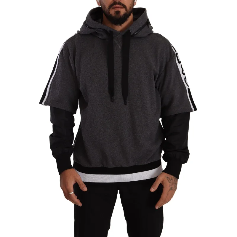 Men's Sweaters for Everyday WearDolce & Gabbana Elegant Hooded Black & Gray Pullover Men's Sweatshirt Men's Sweaters for Everyday WearDolce & Gabbana Elegant Hooded Black & Gray Pullover Men's Sweatshirt
