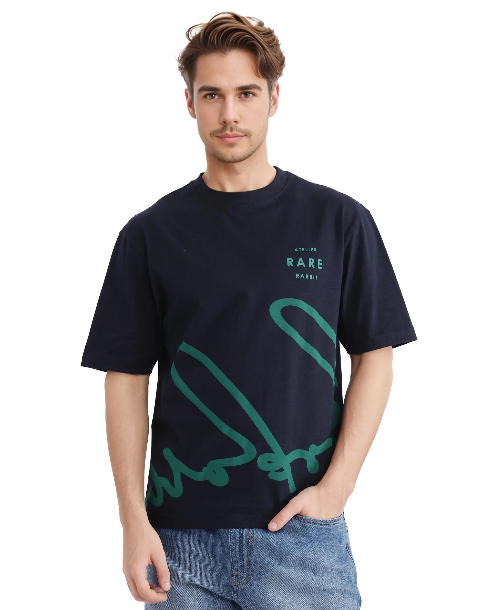 Breathable Men's Mesh TopsRare Rabbit Men Ther Navy Short Sleeve Crew Neck Boxy Fit Printed T-Shirt Breathable Men's Mesh TopsRare Rabbit Men Ther Navy Short Sleeve Crew Neck Boxy Fit Printed T-Shirt