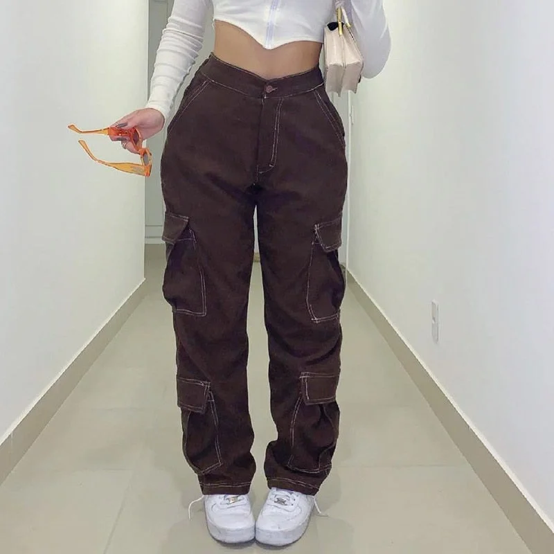 Elegant Men's JeansKittenAlarm - Women Spring Fashion Vintage Brown High Waist Cargo Pants Women Fashion Big Pockets Y2k Patchwork Baggy Jeans Women Harajuku Trousers Streetwear Elegant Men's JeansKittenAlarm - Women Spring Fashion Vintage Brown High Waist Cargo Pants Women Fashion Big Pockets Y2k Patchwork Baggy Jeans Women Harajuku Trousers Streetwear