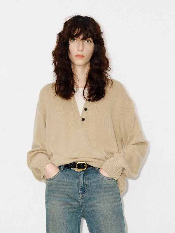 Men's Sweaters with Asymmetrical HemlinesV-neck Loose Sweater