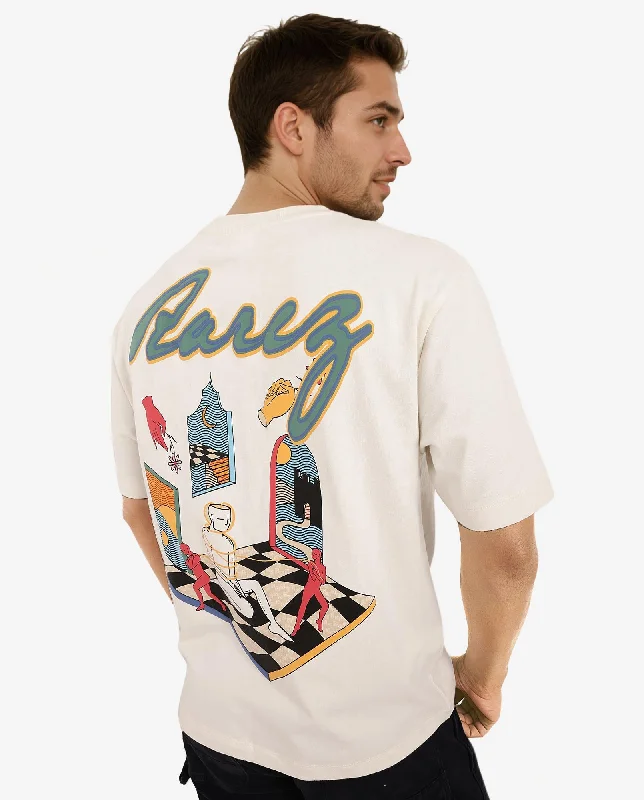 Men's Performance Shirts for SportsRare Rabbit Men Ches Off White Cotton Fabric Short Sleeve Crew Neck Oversized Fit Graphic Back Print T-Shirt Men's Performance Shirts for SportsRare Rabbit Men Ches Off White Cotton Fabric Short Sleeve Crew Neck Oversized Fit Graphic Back Print T-Shirt