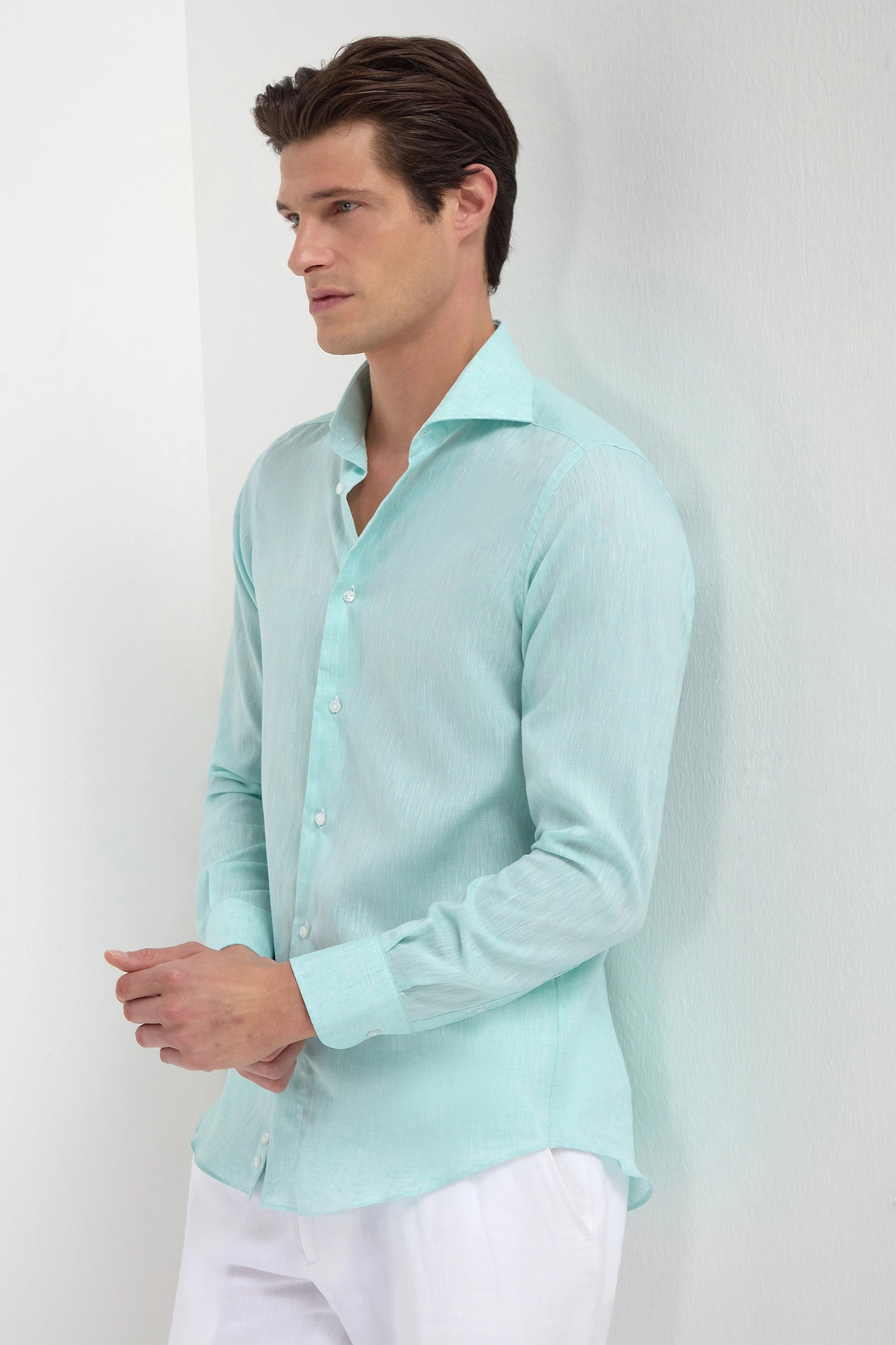 Men's Organic Cotton Shirts for Eco-ConsciousnessMint linen shirt - Made in Italy