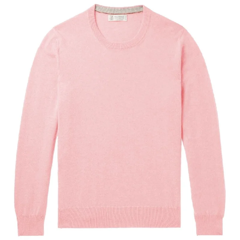 Men's Sweaters with A-Line ShapesBrunello Cucinelli Pink Wool Men's Sweater