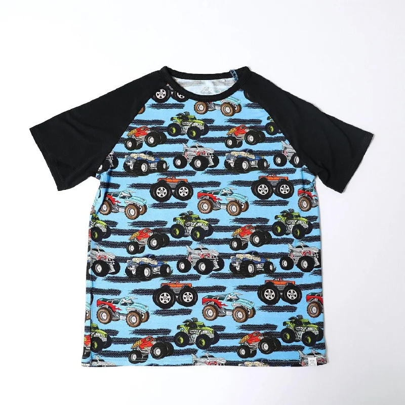 Men's Shirts with Patch PocketsKids Monster Truck Bamboo Tee In Blue/multi