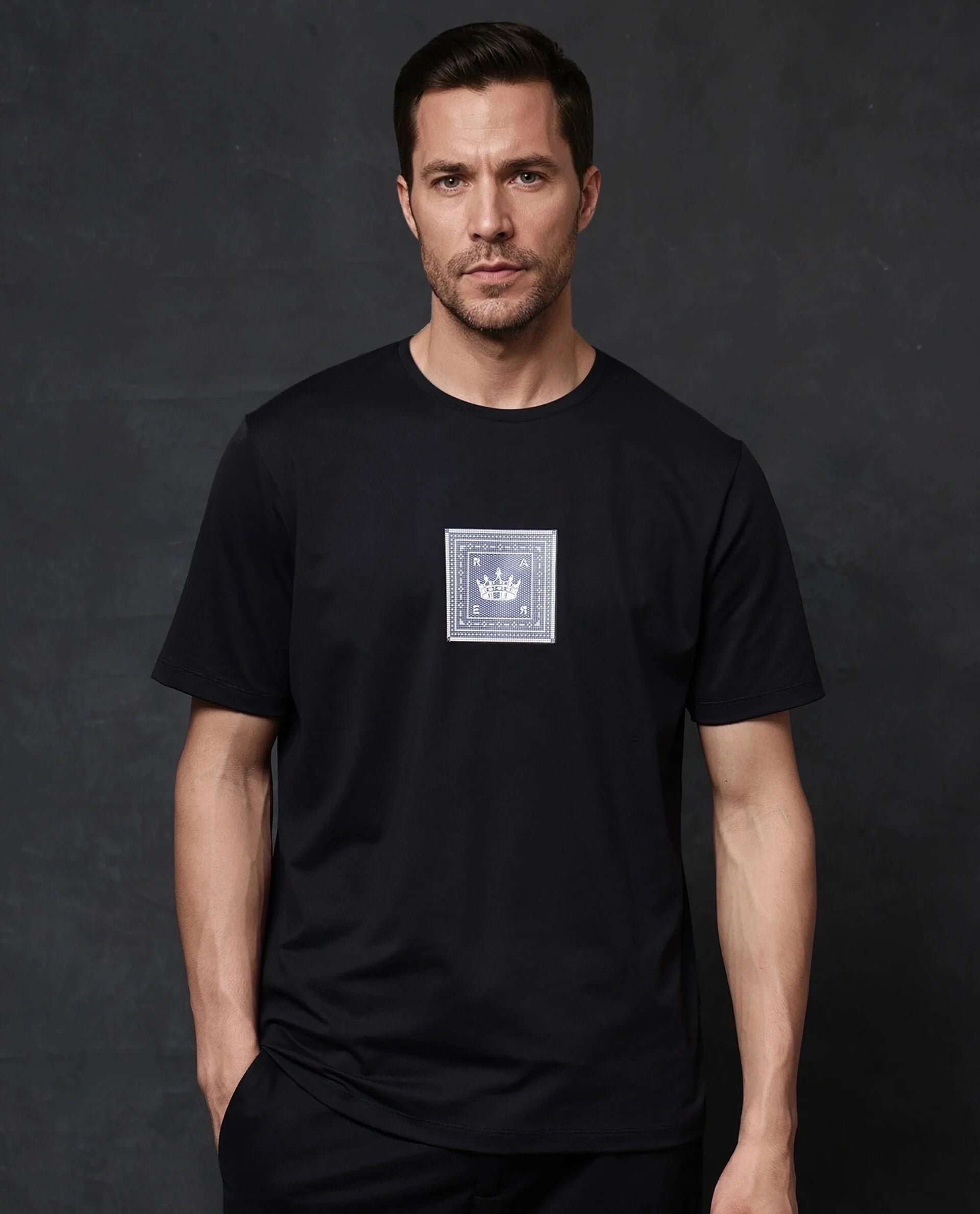 Men's Casual Shirts for Everyday WearRare Rabbit Men Spectre Black Cotton Polyester Lycra Fabric Short Sleeve Crew Neck Regular Fit Graphic Print T-Shirt Men's Casual Shirts for Everyday WearRare Rabbit Men Spectre Black Cotton Polyester Lycra Fabric Short Sleeve Crew Neck Regular Fit Graphic Print T-Shirt
