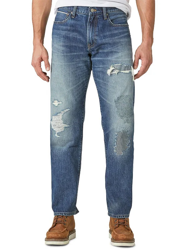 Oversized Men's JeansMens Destroyed Medium Wash Straight Leg Jeans