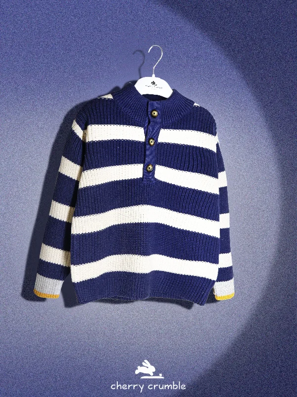 Durable Men's Acrylic SweatersCherry Crumble Unisex Navy Blue & off White Striped Sweater Durable Men's Acrylic SweatersCherry Crumble Unisex Navy Blue & off White Striped Sweater