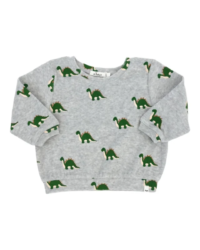 Men's Shirts with Single-Breasted DesignsBoy's Dinosaur Print Sweatshirt In Heather Grey