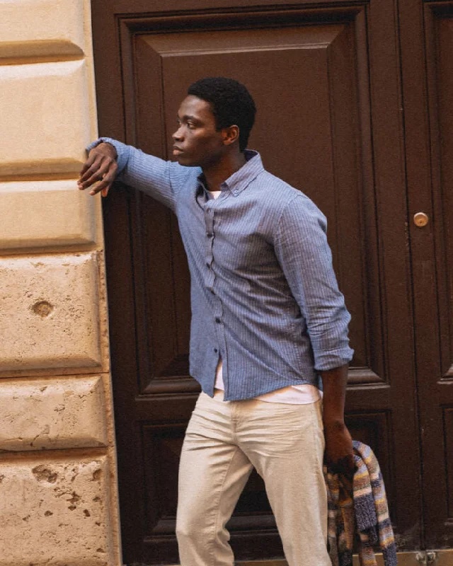 Men's Bamboo Fiber Shirts for Softness and BreathabilityMMGTheo Stripe Linen Shirt