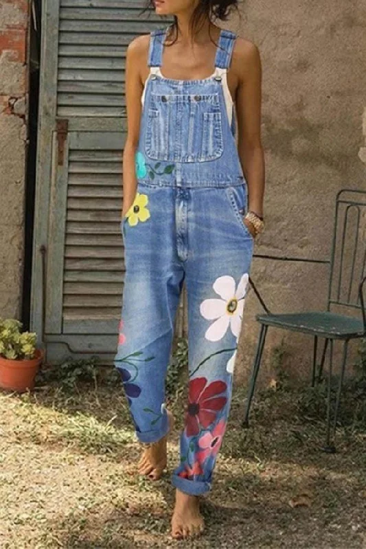 Workwear Men's JeansKittenAlarm -  Flower-printed Baggy Jeans With Suspenders(3 Colors)
