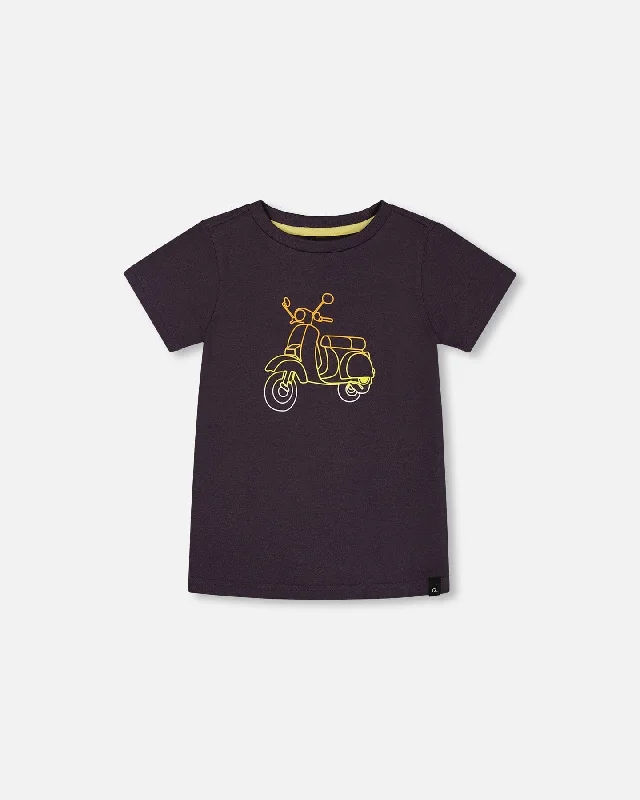Men's Shirts with Rounded HemlinesOrganic Cotton Tee Dark Gray And Multicolored Vespa Men's Shirts with Rounded HemlinesOrganic Cotton Tee Dark Gray And Multicolored Vespa