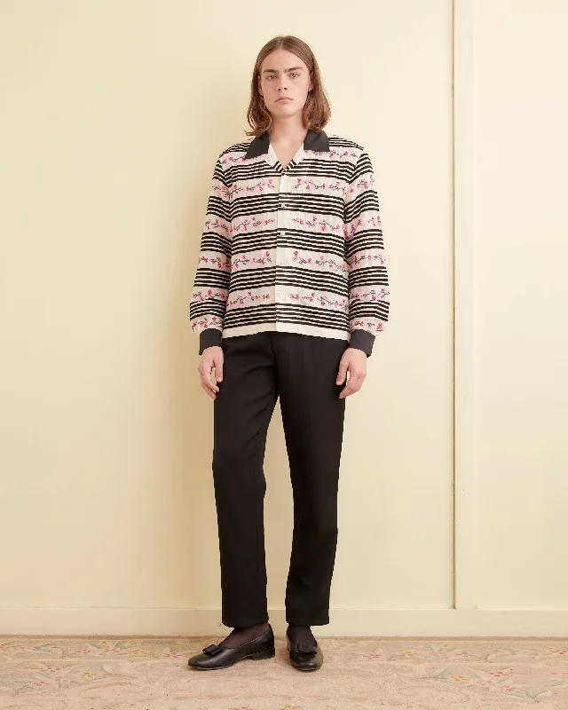 Men's Pattern Mixing Shirts for Creative StyleCherry Blossom Stripe Long Sleeve Shirt Men's Pattern Mixing Shirts for Creative StyleCherry Blossom Stripe Long Sleeve Shirt