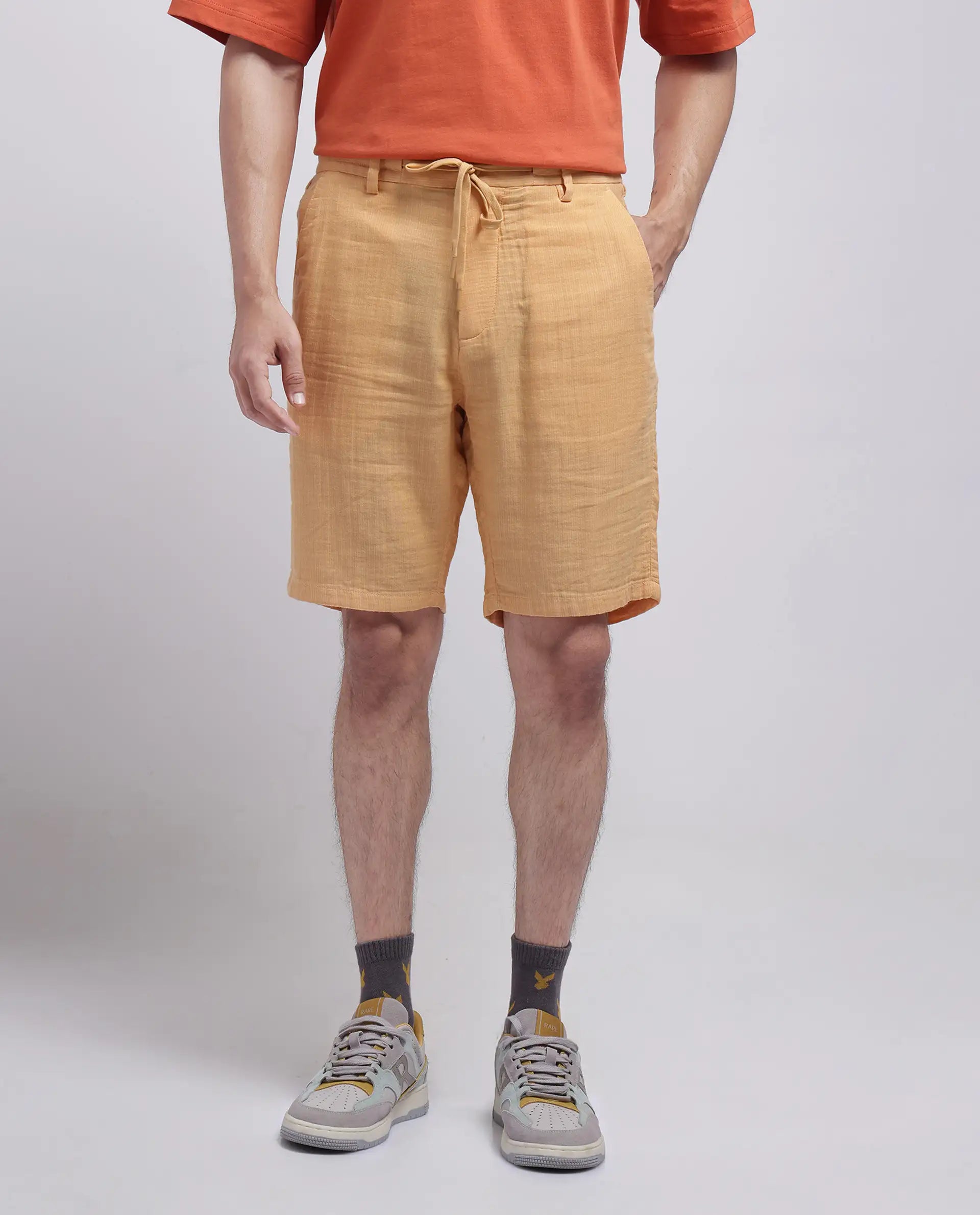 Men's Pants with Patch PocketsRare Rabbit Men Pinto-25 Yellow Cotton Elastane Fabric Plain Shorts Men's Pants with Patch PocketsRare Rabbit Men Pinto-25 Yellow Cotton Elastane Fabric Plain Shorts