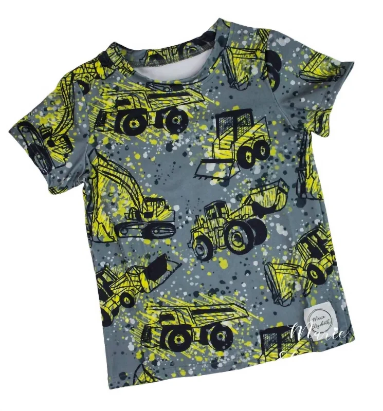 Men's Three-Quarter Sleeved TopsBoys Construction Equipment Tee In Grey