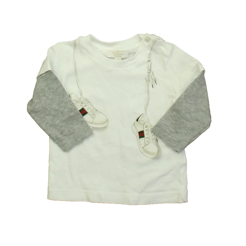 Breathable Men's Mesh TopsGucci Unisex White | Gray Long Sleeve T-Shirt