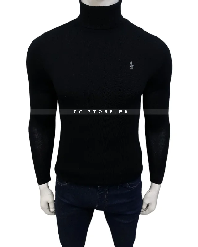Men's Sweaters with Low-Neck DesignsRL Black Slim Fit Merino Wool High Neck Sweater Men's Sweaters with Low-Neck DesignsRL Black Slim Fit Merino Wool High Neck Sweater