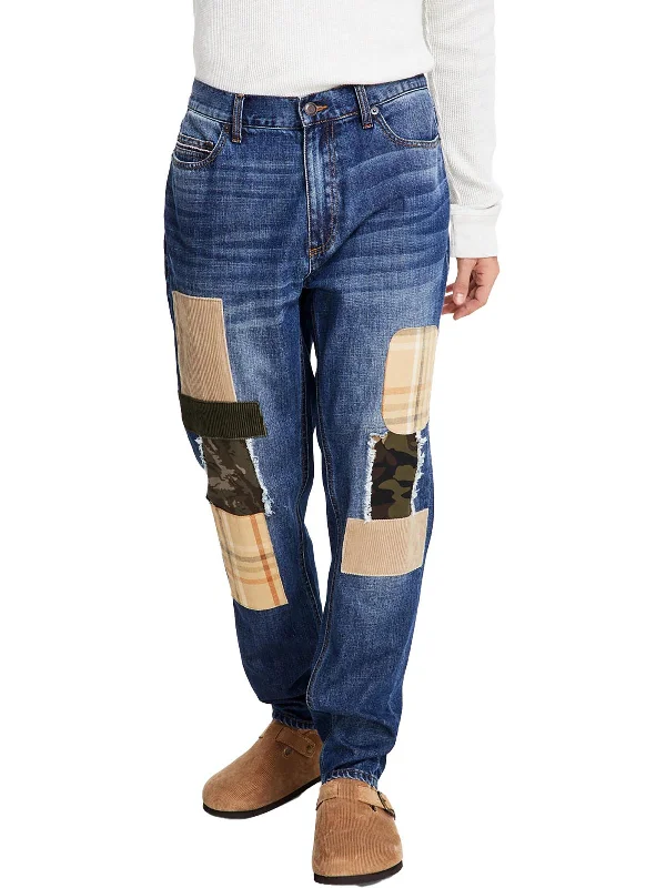 Men's Ripped JeansMens Loose Fit Patchwork Tapered Leg Jeans