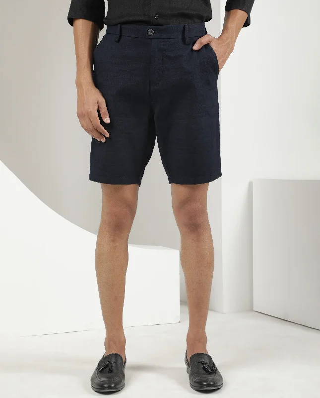 Men's Pants with Pleated FrontsRare Rabbit Men'S Jaky Navy Shorts Cotton Fabric Button & Zip Closure Mid Rise
