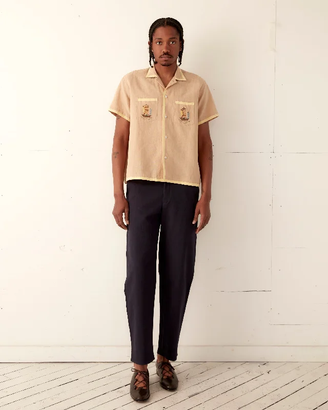 Men's Luxury Shirts for High-End FashionShip Appliqué Short Sleeve Shirt