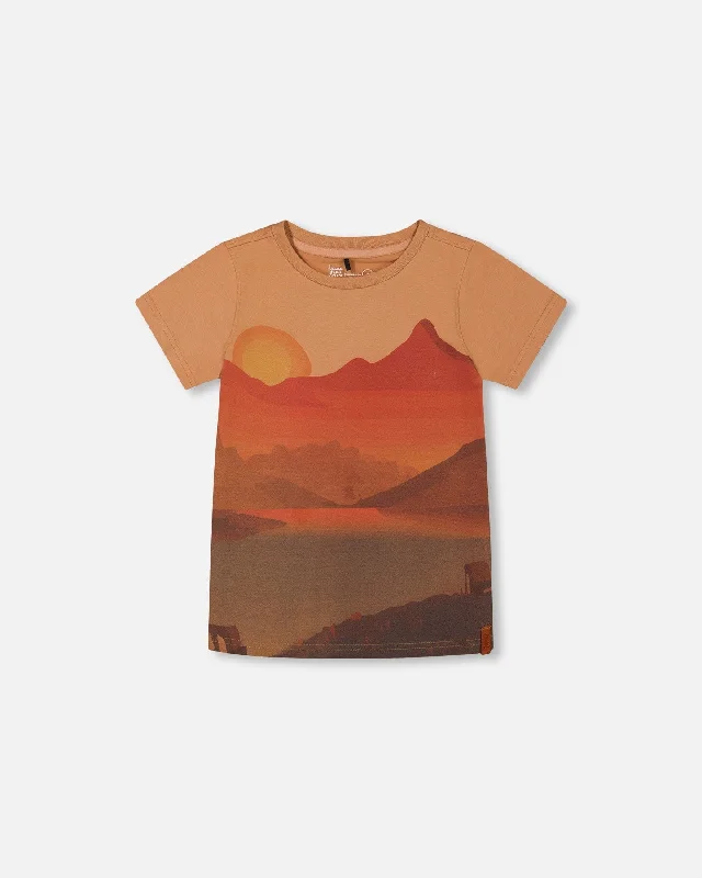 Men's Shirts with Zippered PocketsPrinted Organic Cotton Tee Orange Sunset