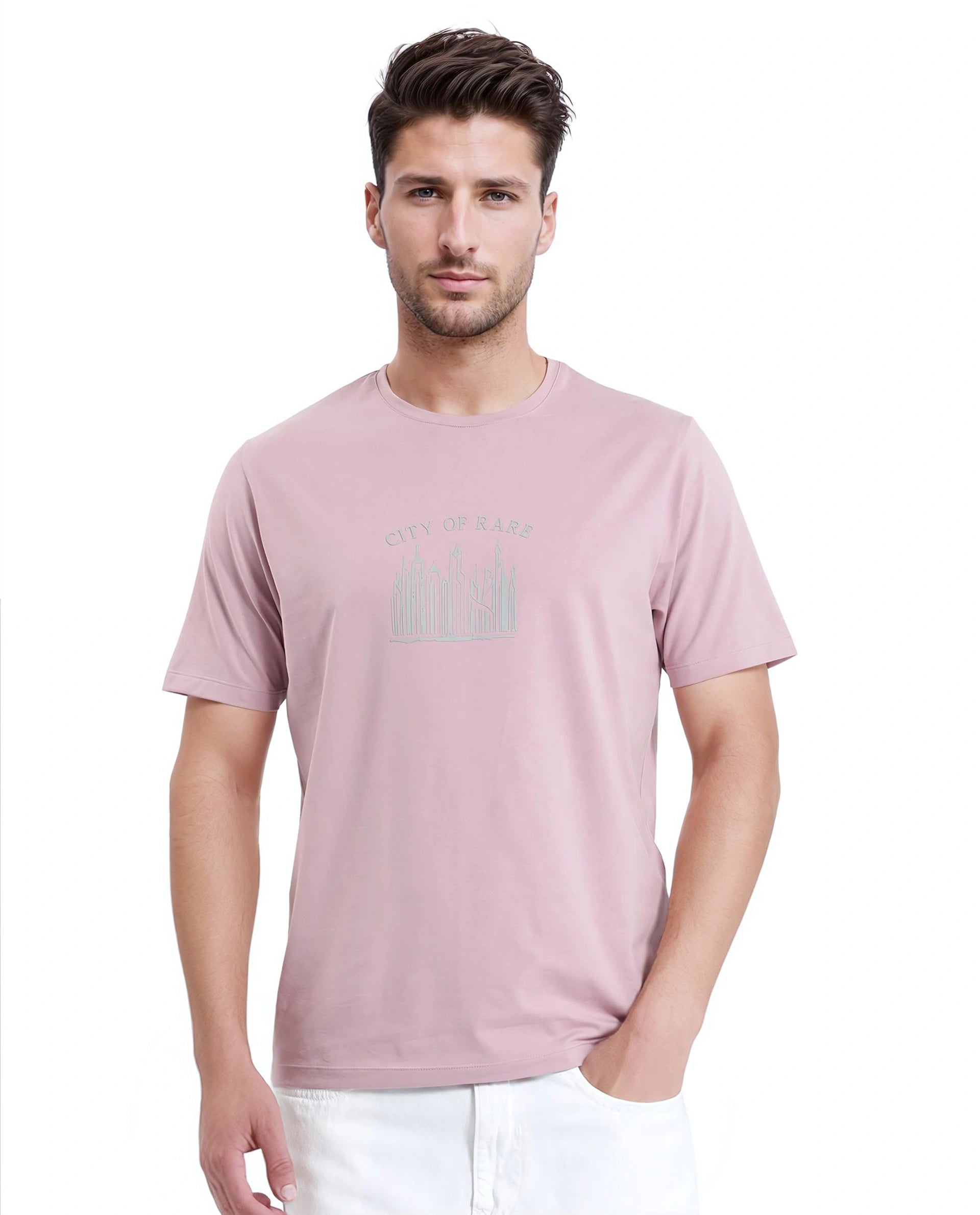 Elegant Men's Dress ShirtsRare Rabbit Men Quix Pastel Pink Cotton Blend Fabric Short Sleeve Crew Neck Hd Print T-Shirt Elegant Men's Dress ShirtsRare Rabbit Men Quix Pastel Pink Cotton Blend Fabric Short Sleeve Crew Neck Hd Print T-Shirt