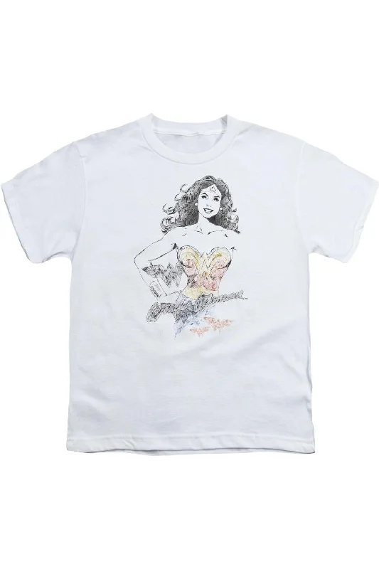 Men's Shirts with Ruffled HemlinesDco Justice League of America Wonder Woman Squiggles Short Sleeve Youth Tee / T-Shirt Men's Shirts with Ruffled HemlinesDco Justice League of America Wonder Woman Squiggles Short Sleeve Youth Tee / T-Shirt