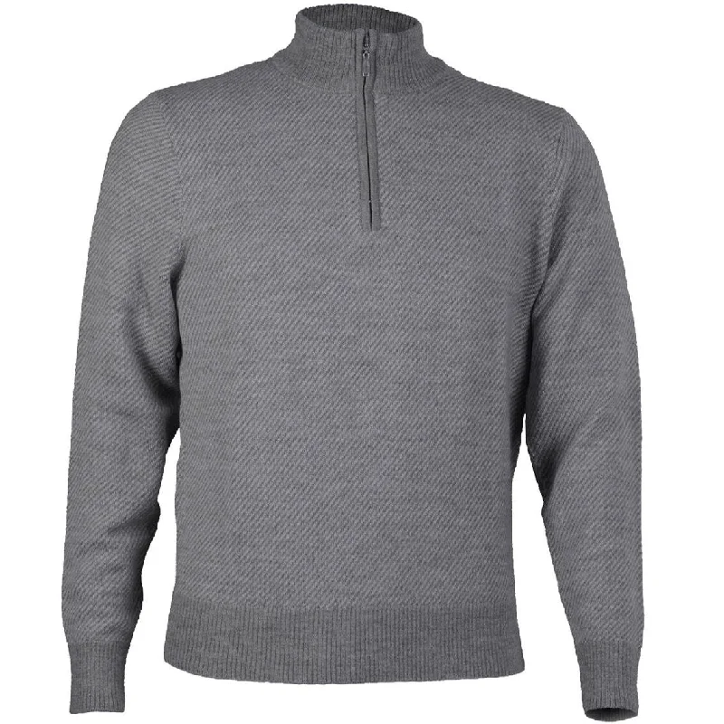 Chic Men's Cashmere SweatersRoyal Alpaca Diagonal Jacquard Half-Zip Lightweight Sweater in Silver Grey and Light Grey Heather by Peru Unlimited Chic Men's Cashmere SweatersRoyal Alpaca Diagonal Jacquard Half-Zip Lightweight Sweater in Silver Grey and Light Grey Heather by Peru Unlimited