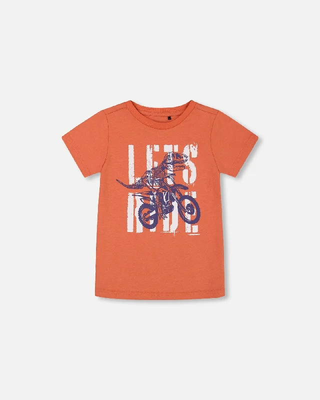 Men's Shirts with Belt AttachmentsOrganic Cotton Graphic Tee Orange And Navy Dino