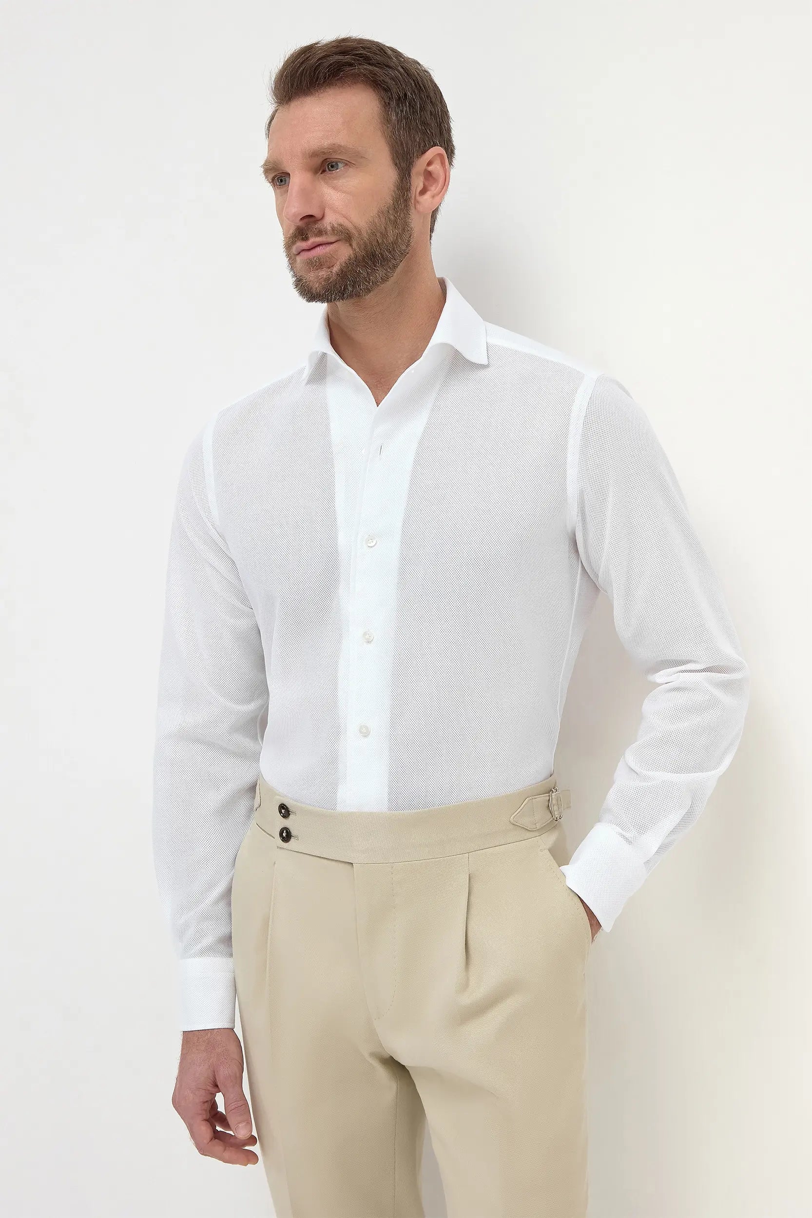 Stylish Men's Graphic T-ShirtsWhite basketweave shirt - Made in Italy