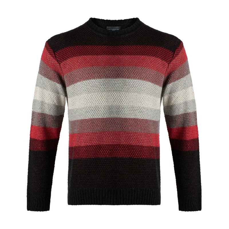 Men's Sweaters with SnapsGraded Stripe Knit Crew Neck Sweater in Wine, Grey, and Black (Size Large) by Leo Chevalier Men's Sweaters with SnapsGraded Stripe Knit Crew Neck Sweater in Wine, Grey, and Black (Size Large) by Leo Chevalier