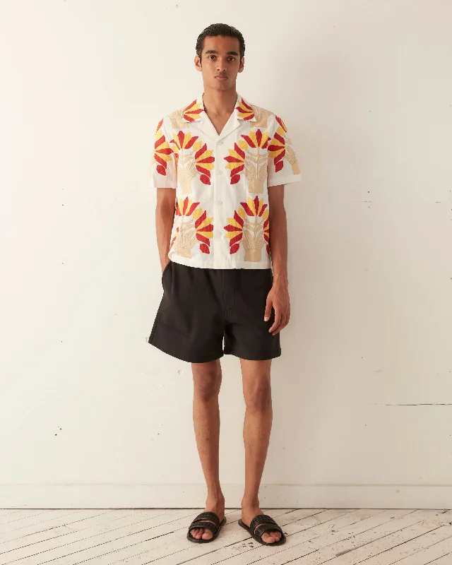 Men's Collared Shirts for Formal OccasionsFoliage Appliqué Short Sleeve Shirt
