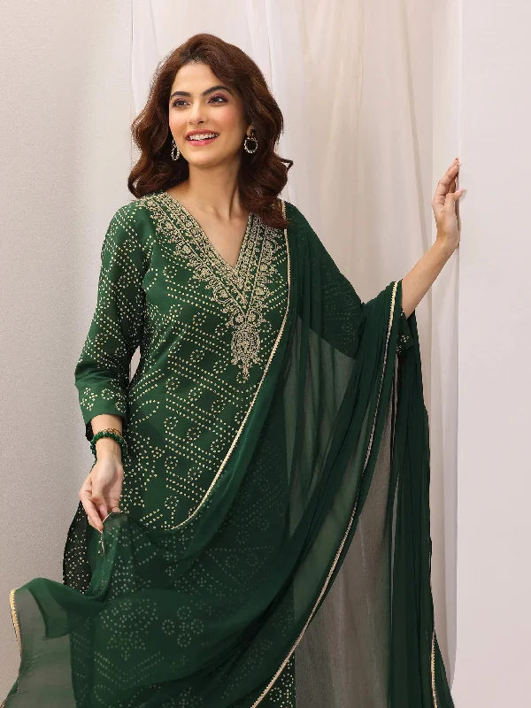 Green Printed Cotton Straight Suit Set With Dupatta