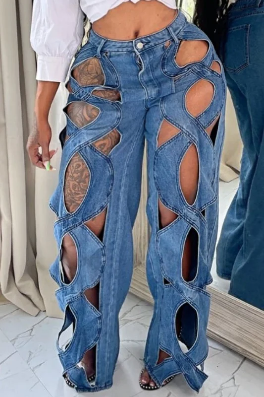 Designer Men's JeansKittenAlarm - Casual Solid Hollowed Out Patchwork High Waist Regular Denim Jeans Designer Men's JeansKittenAlarm - Casual Solid Hollowed Out Patchwork High Waist Regular Denim Jeans