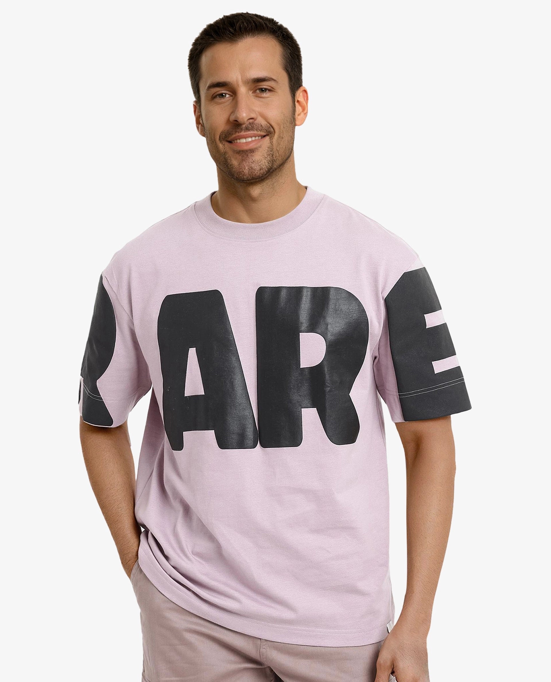 Men's Shirts with Graphic SleevesRare Rabbit Men Goss Lilac Short Sleeve Crew Neck Oversized Fit Typo Graphic Print T-Shirt Men's Shirts with Graphic SleevesRare Rabbit Men Goss Lilac Short Sleeve Crew Neck Oversized Fit Typo Graphic Print T-Shirt