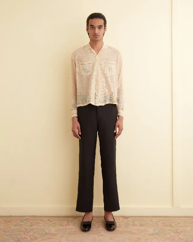 Men's Dressy Button-Down Shirts for Formal OccasionsSequined Floral Net Long Sleeve Shirt Men's Dressy Button-Down Shirts for Formal OccasionsSequined Floral Net Long Sleeve Shirt