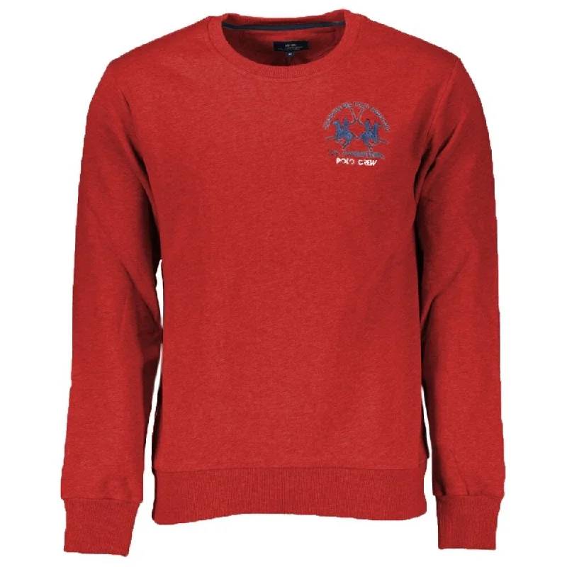 Cozy Men's Cable-Knit SweatersLa Martina Elegant Pink Cotton Crewneck Men's Sweater Cozy Men's Cable-Knit SweatersLa Martina Elegant Pink Cotton Crewneck Men's Sweater