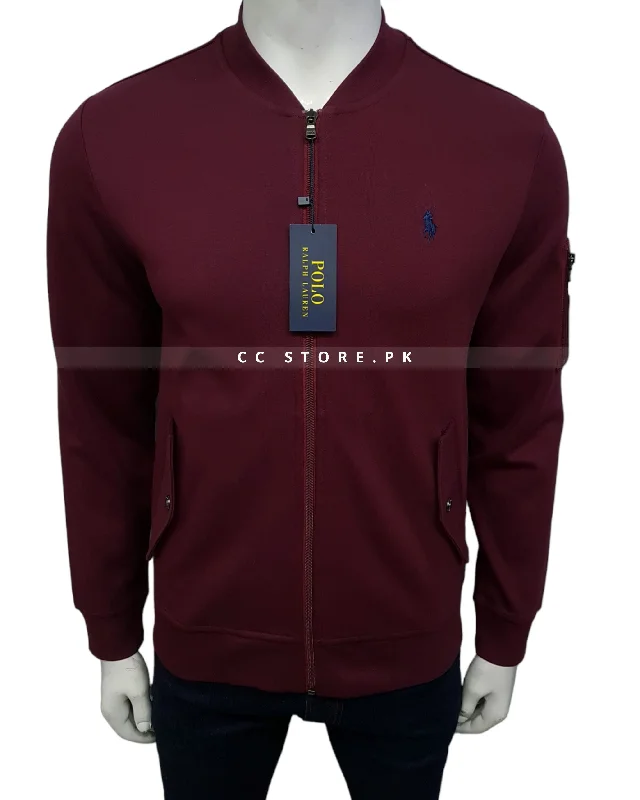 Fitted Men's Slim-Fit SweatersRL Double Knit Maroon Bomber Zipper