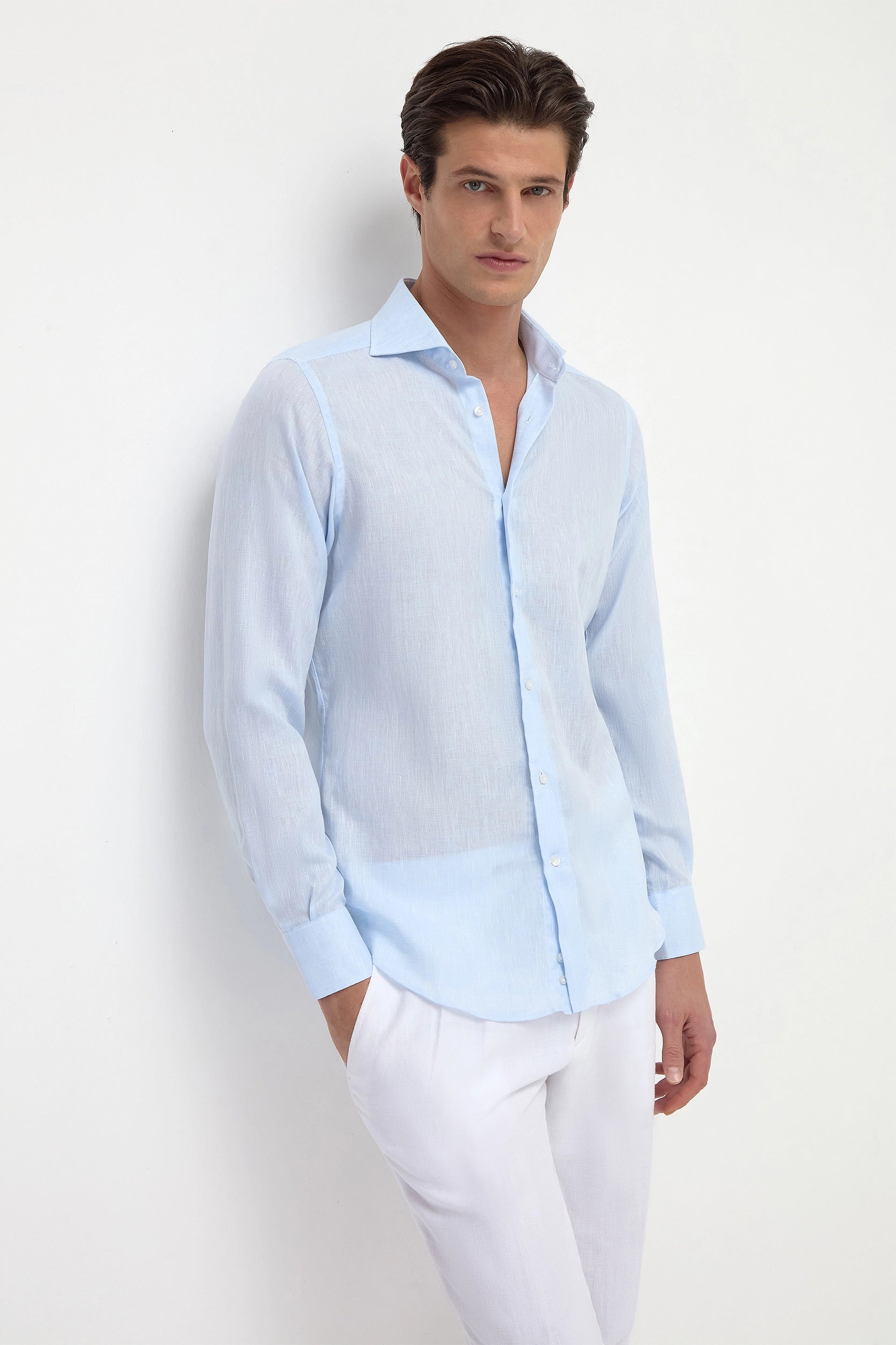 Men's Tennis Shirts for Court ComfortLight blue linen shirt - Made in Italy