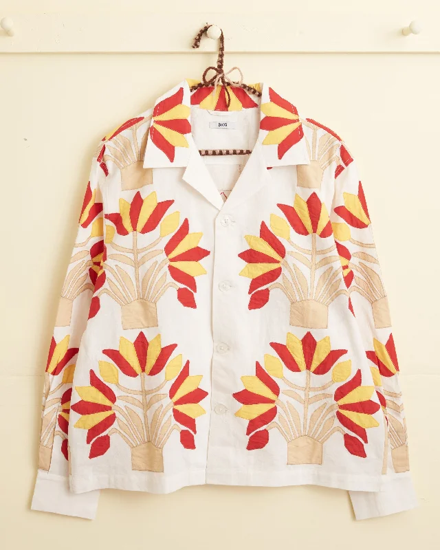 Men's Travel Shirts for Easy PackingFoliage Appliqué Long Sleeve Shirt