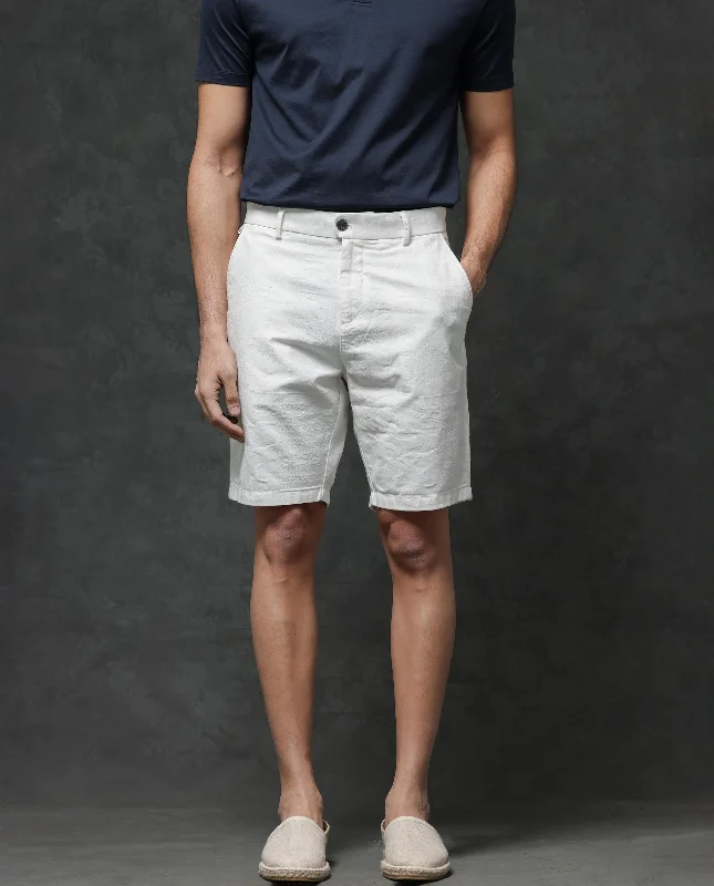 Warm Men's Fleece-Lined PantsRare Rabbit Mens Jecky Off White Jacquard Textured Regular Fit Shorts