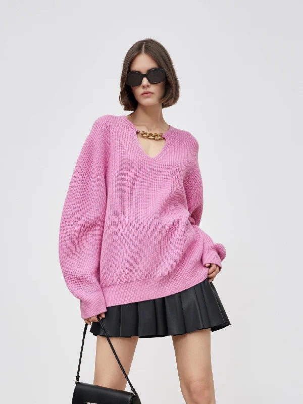 Men's Sweaters with Patchwork DesignsOversize Chain Knitted Wool Sweater