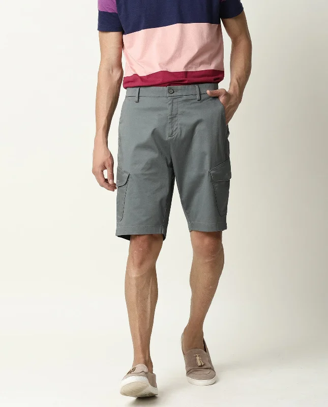 Men's Pants with Flap PocketsRare Rabbit Mens Shows Green Shorts Polycotton Fabric Slim Fit Mid Rise Waist Button & Zip Closure