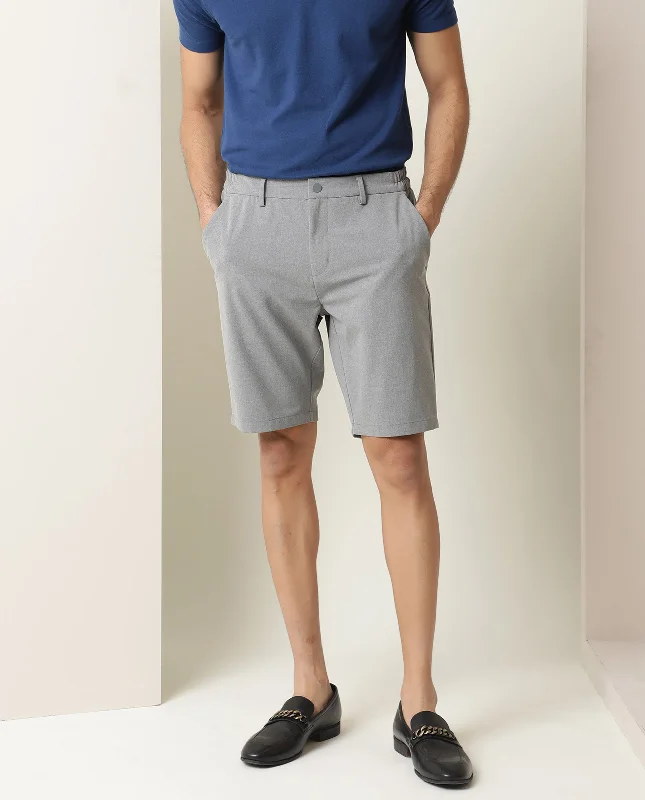 Men's Pants with Elastic CuffsRare Rabbit Men's Trip Grey Regular Fit Mid Rise Knee Length Shorts