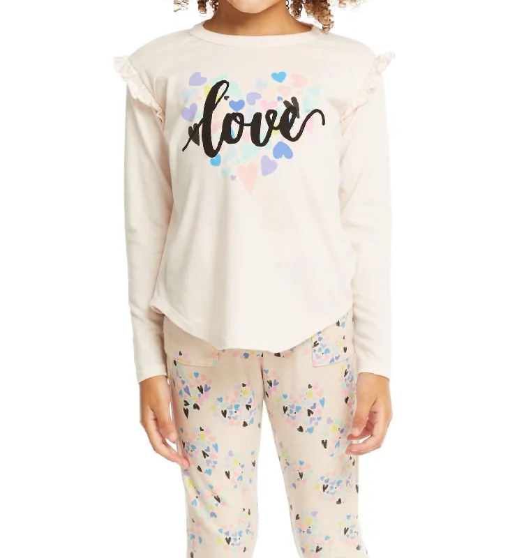 Men's Shirts with Full PlacketsGirls Ruffled Love Long Sleeve Tee In Marshmallow Pink Men's Shirts with Full PlacketsGirls Ruffled Love Long Sleeve Tee In Marshmallow Pink